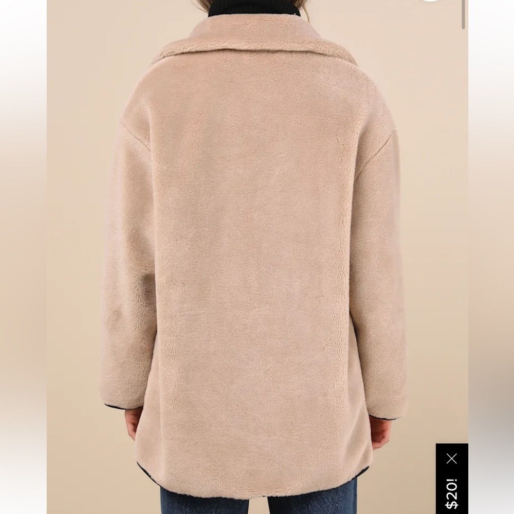 Beige Shearling Collared Toggle Coat - image 3